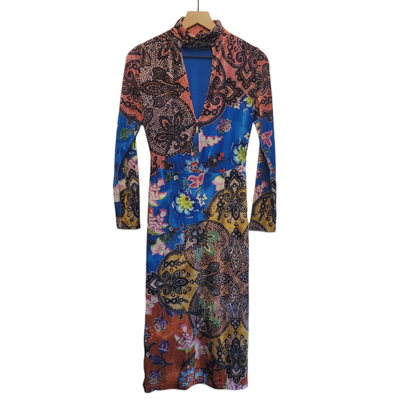 NEW Anthropologie Floral Paisley Velvet Slim High Neck Midi Dress - XS - Picture 5 of 14